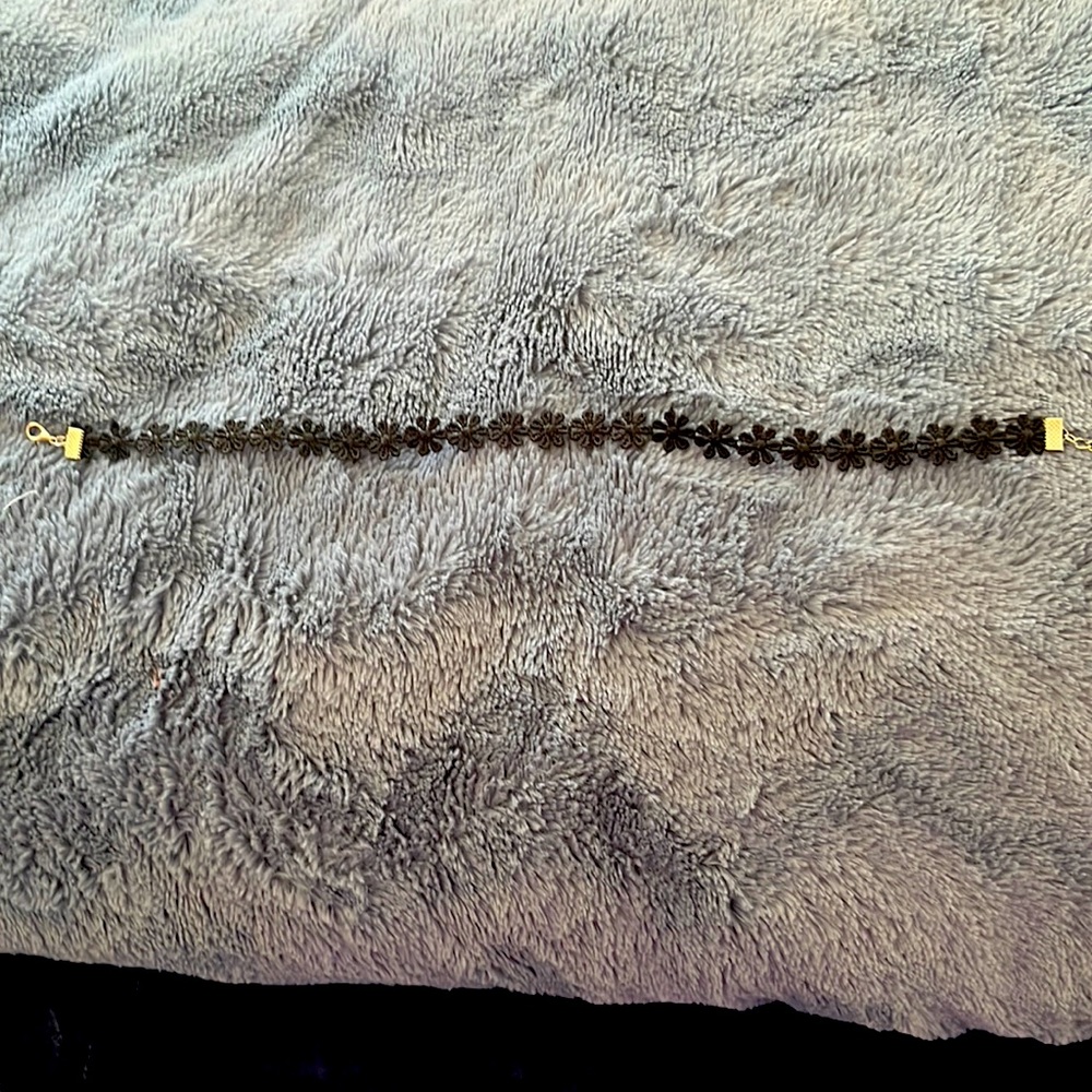 Black flower soft material choker with silver clasp
